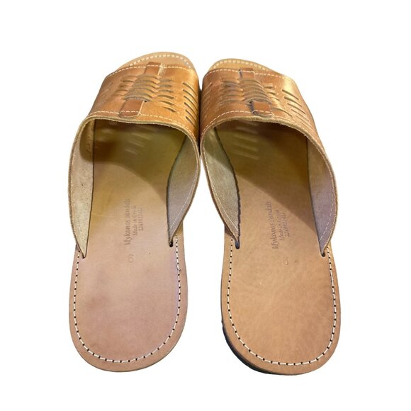 Men\'s Tan Leather Woven Slide Sandals main image 10